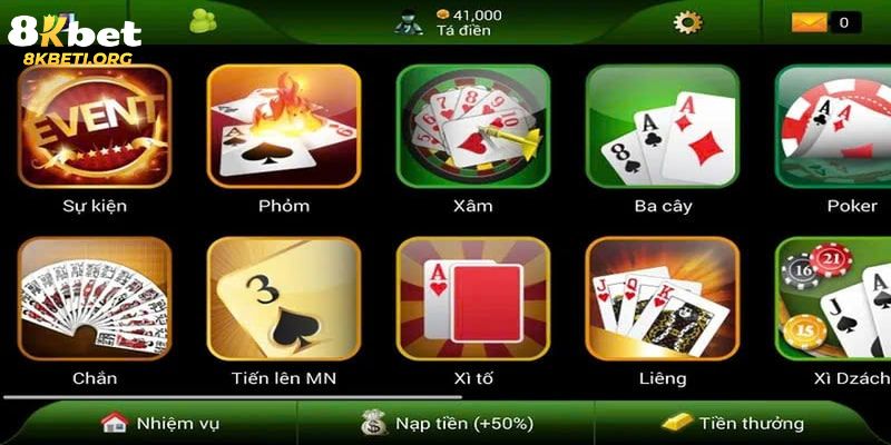 Số lượng game bài đồ sộ tại 8KBET